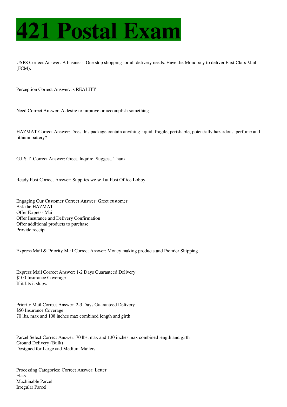 421 Postal Exam questions and answers all correct Browsegrades